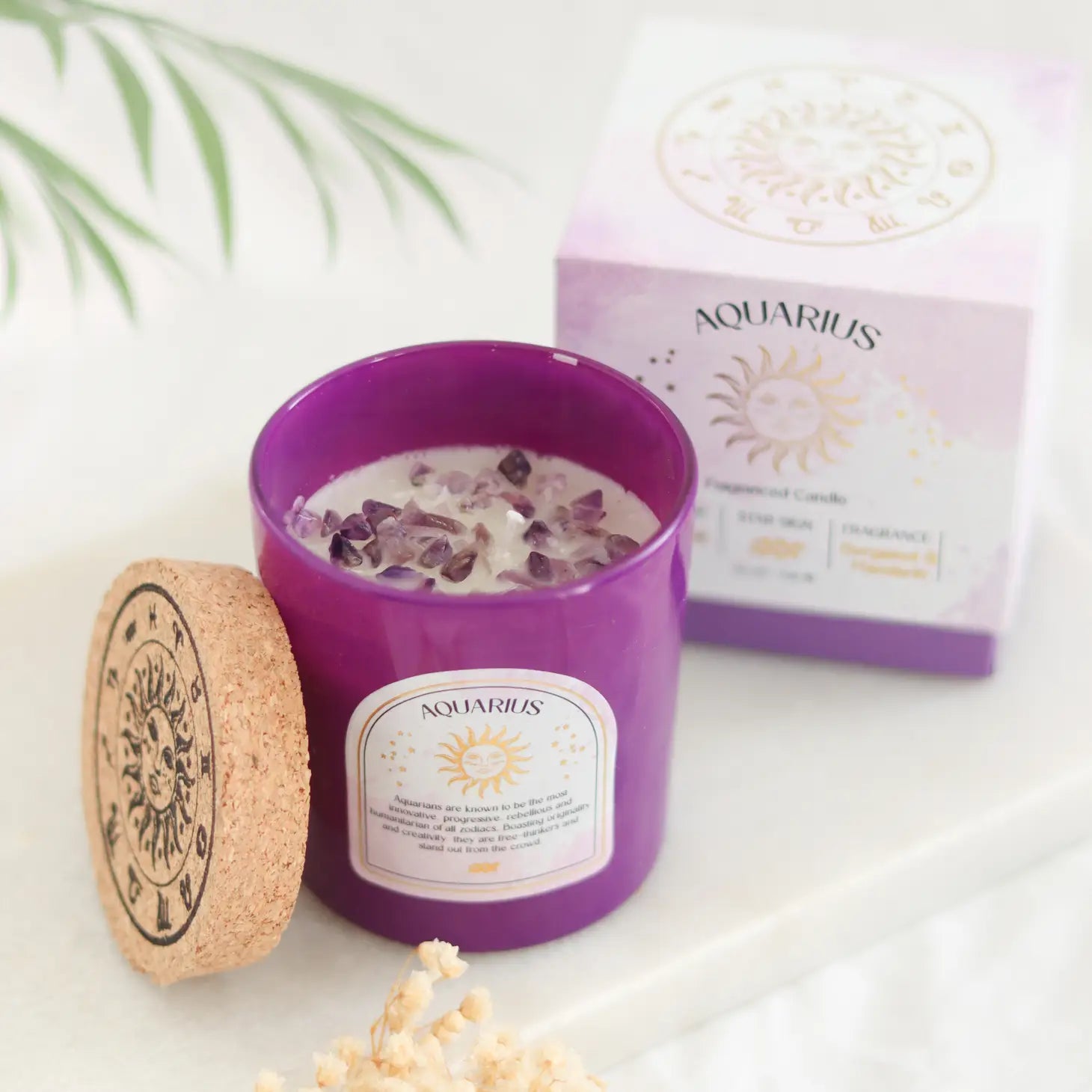 Aquarius Zodiac Crystal Candle