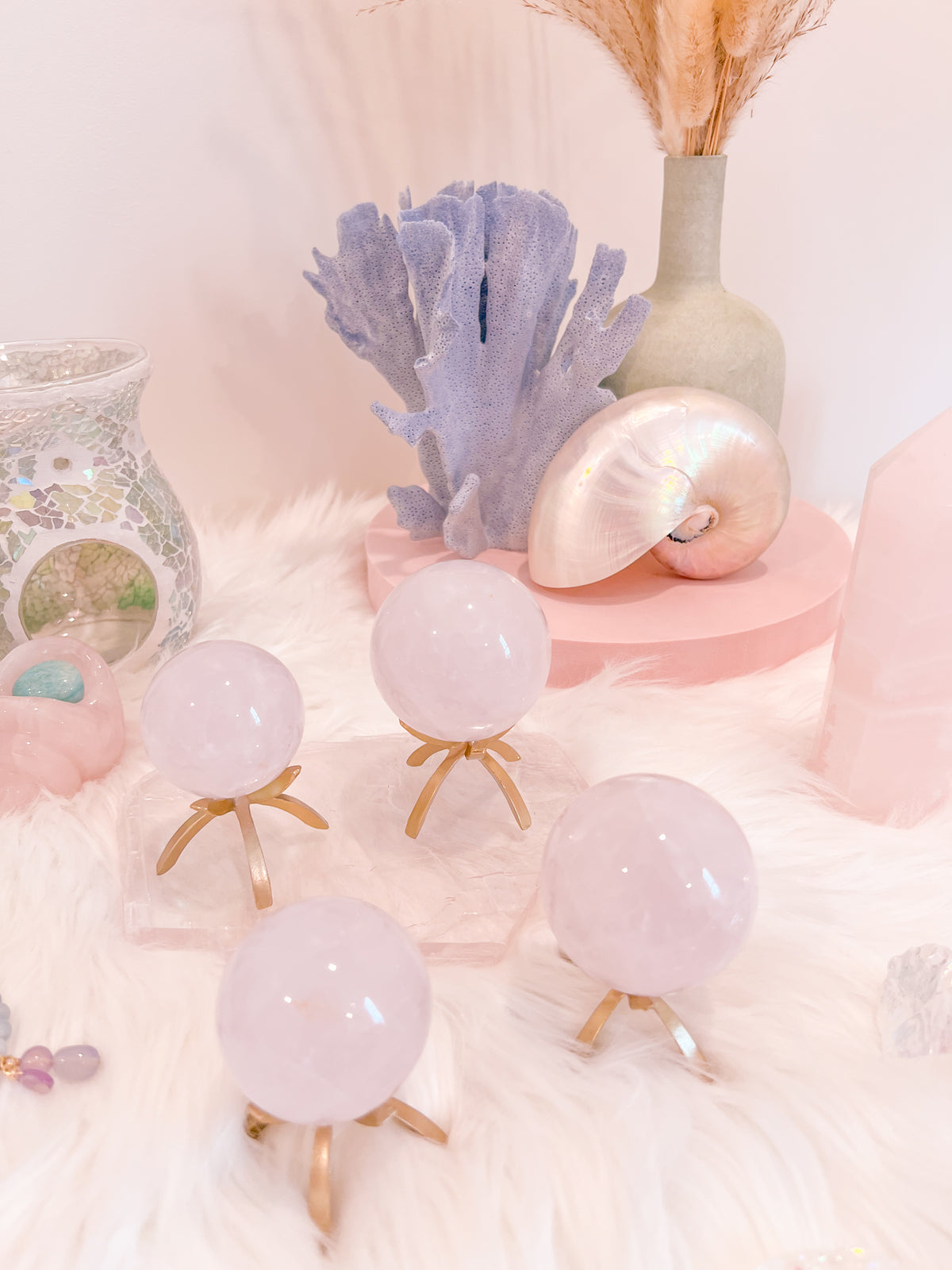 Lavender Rose Quartz Sphere with Stand