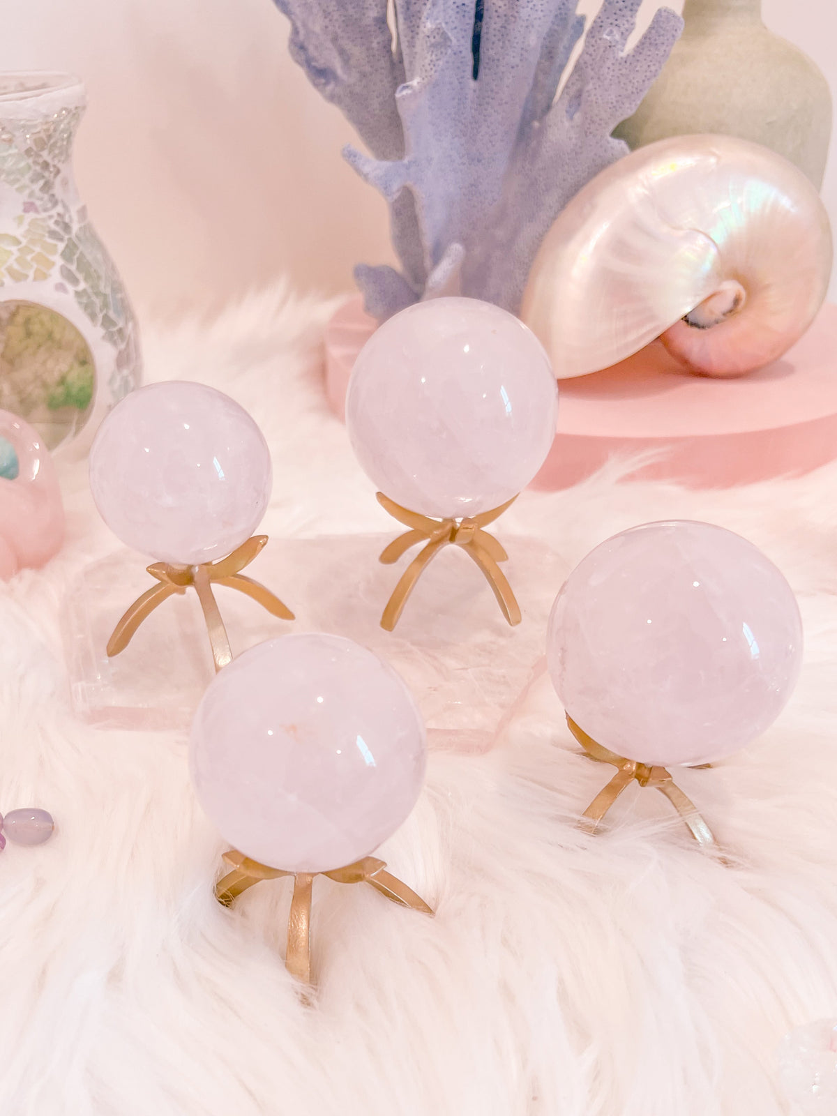Lavender Rose Quartz Sphere with Stand