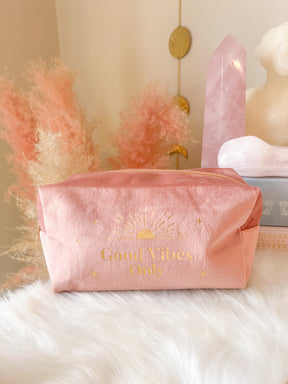 Good Vibes Only Pink Velvet Pouch