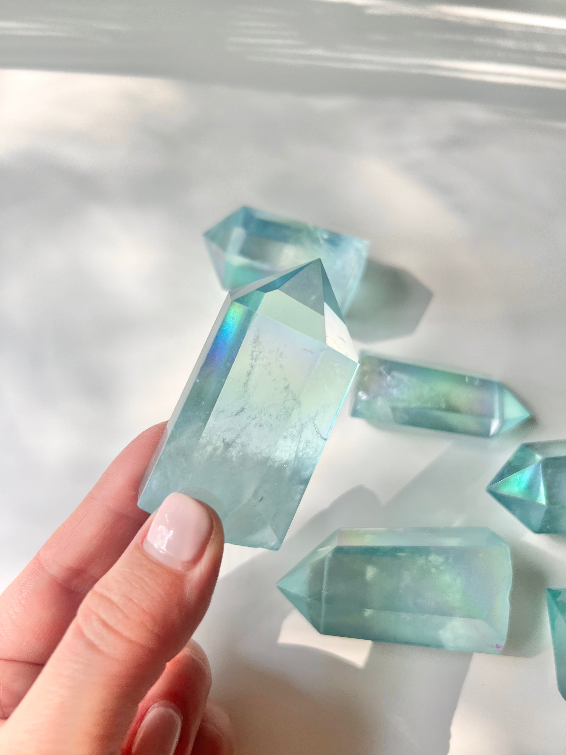 Aqua Aura Polished Quartz Point