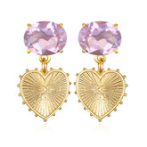 Beaded Heart Posts-Pink Amethyst