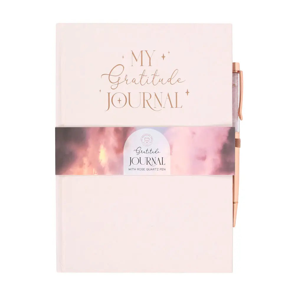 Gratitude Journal Notebook with Rose Quartz Crytal Chip Pen