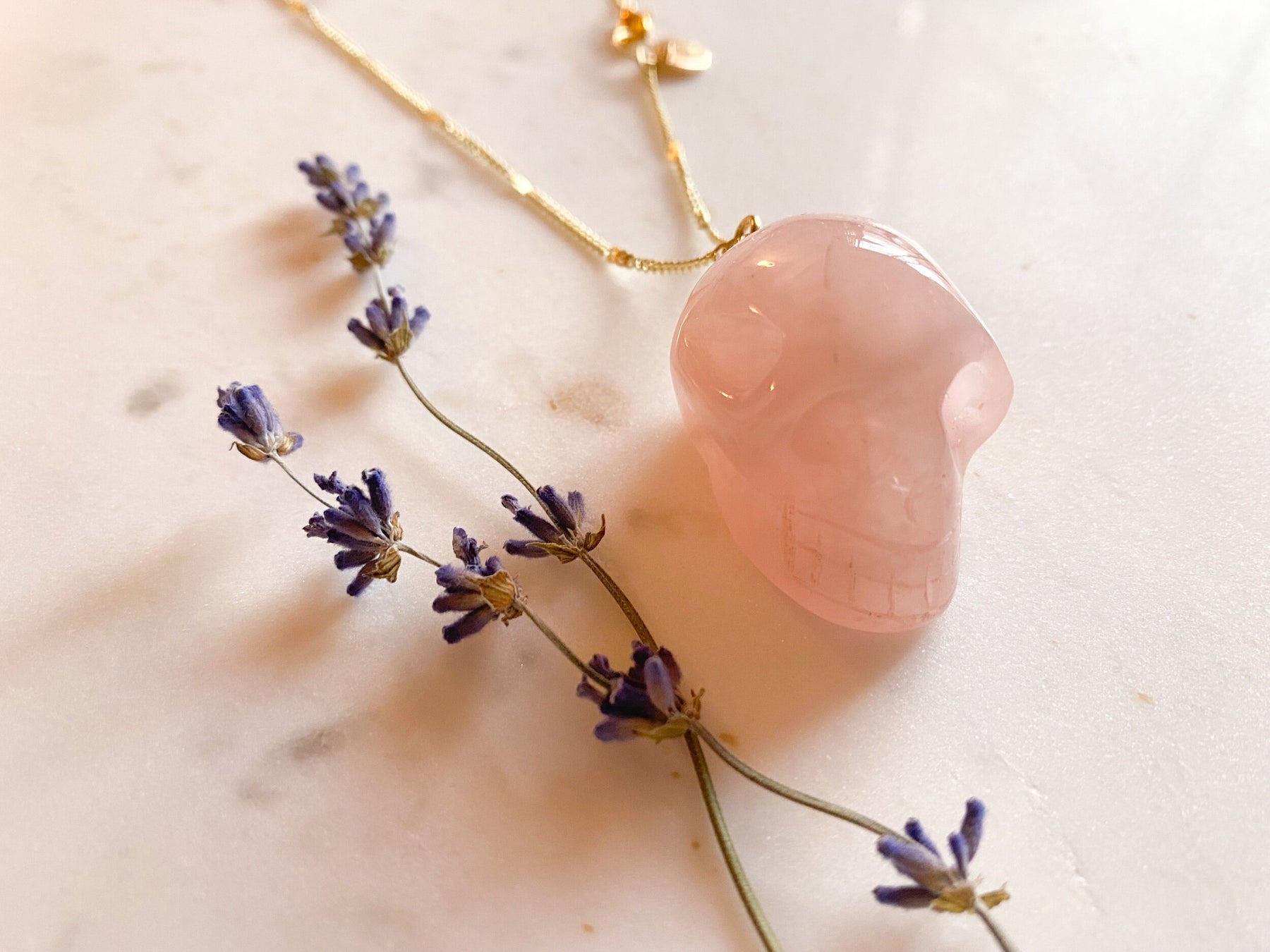 Rose Quartz Crystal Skull Car Charm