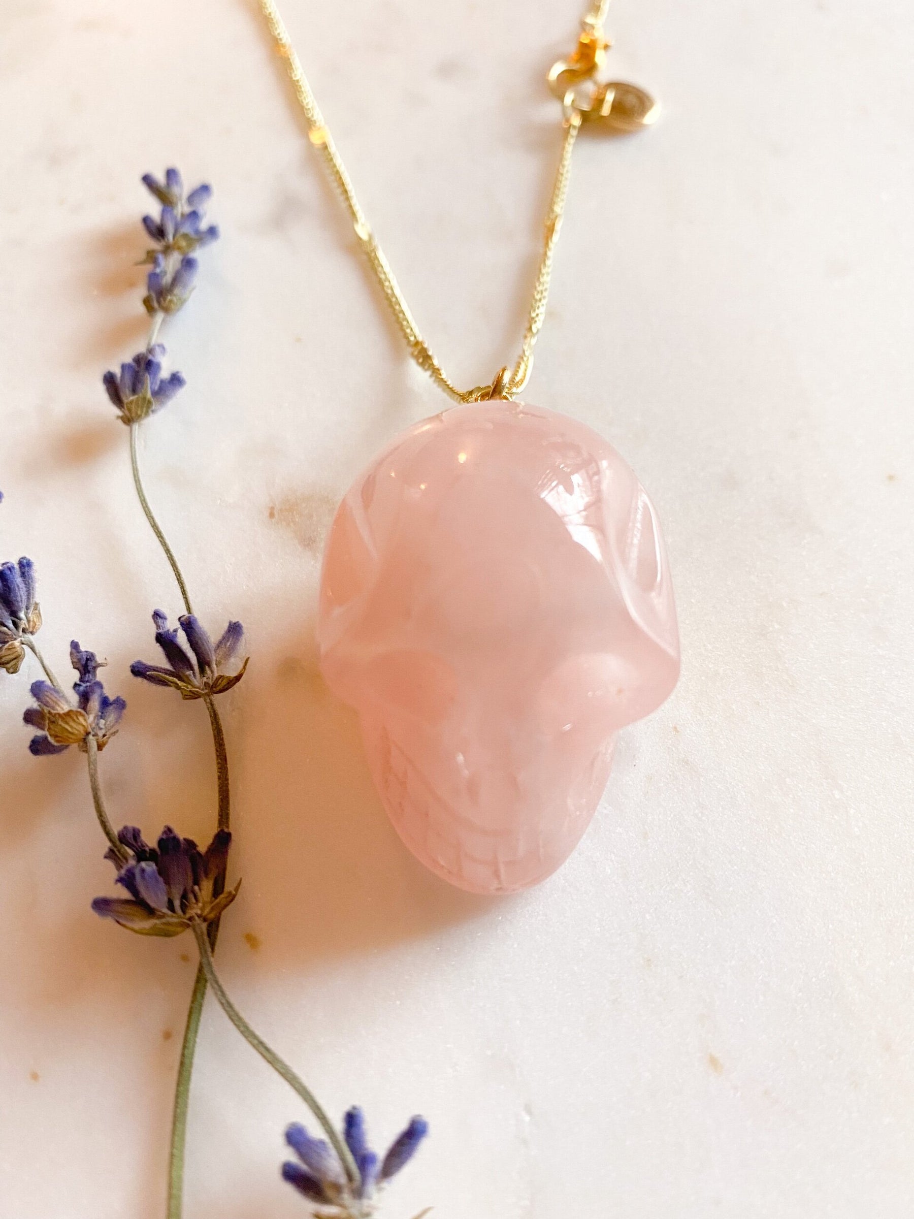 Rose Quartz Crystal Skull Car Charm