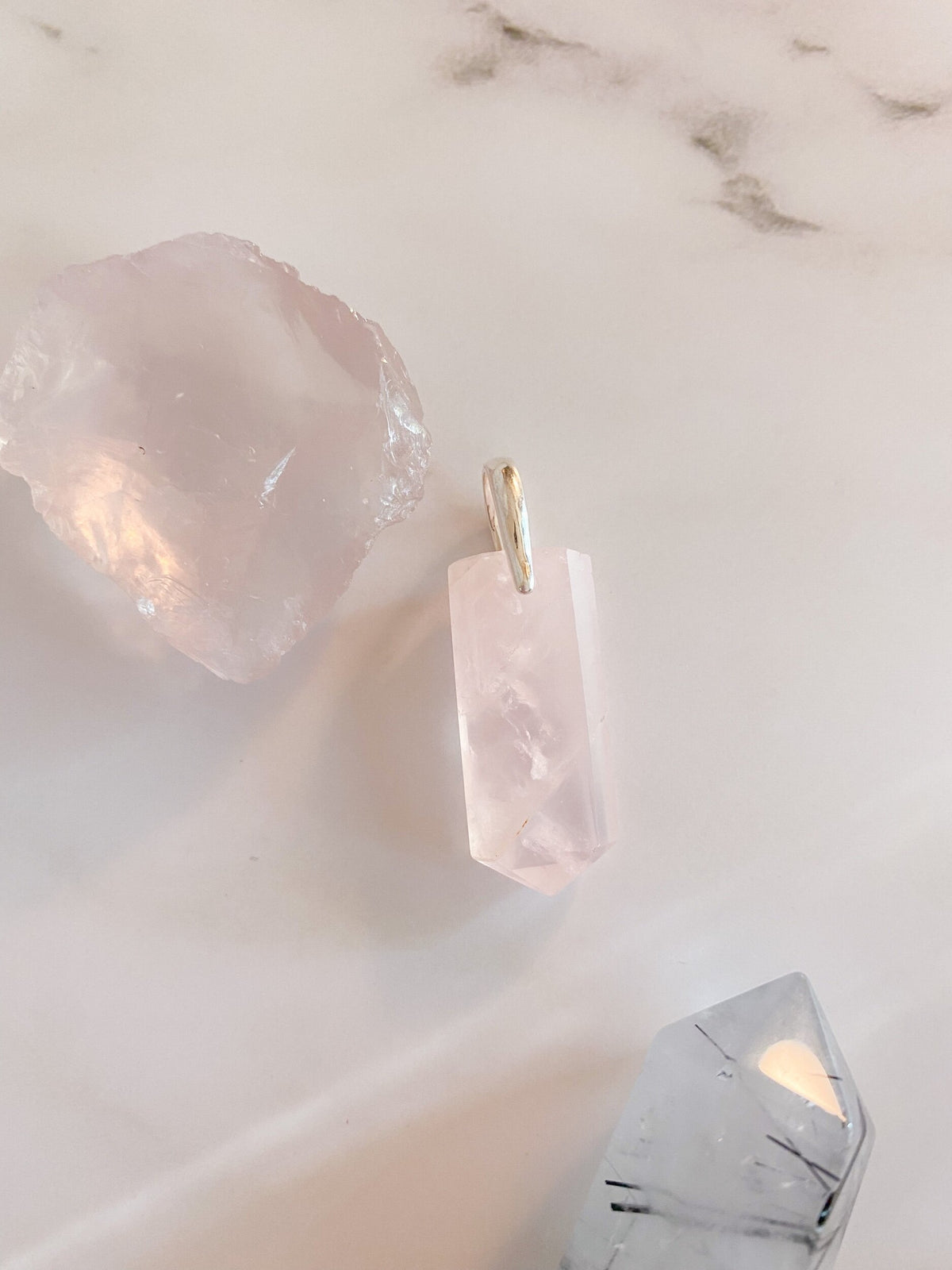 Gemmy Rose Quartz Pendant with Silver Plated Bail