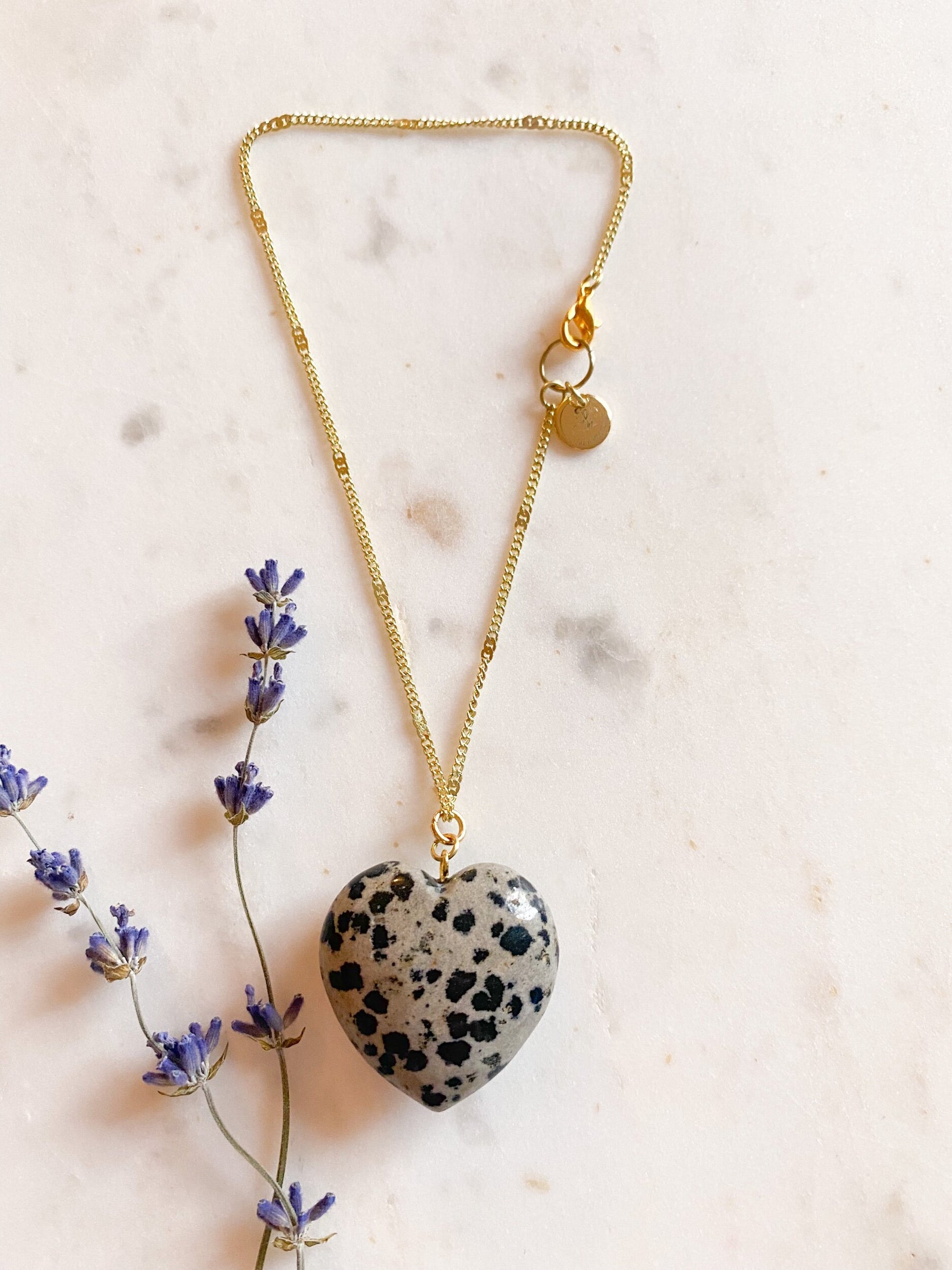 Dalmatian Jasper Crystal Heart Car Charm