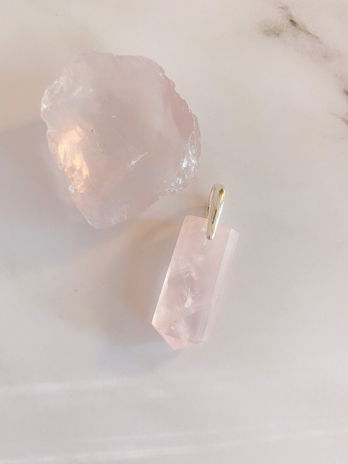 Gemmy Rose Quartz Pendant with Silver Plated Bail