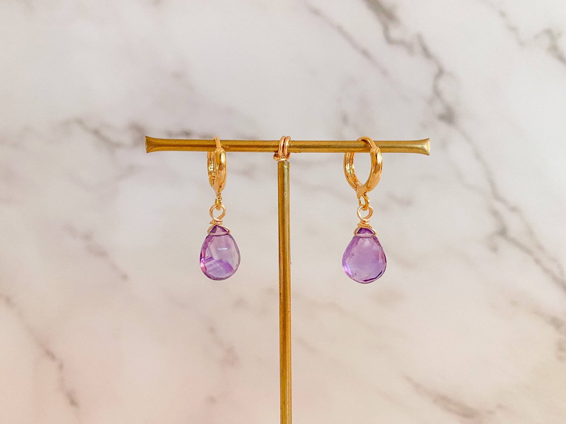 Teardrop Amethyst Huggie Earrings