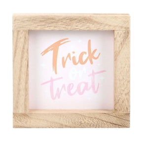 Pink Trick or Treat Wooden Pastel Halloween Frame Sign