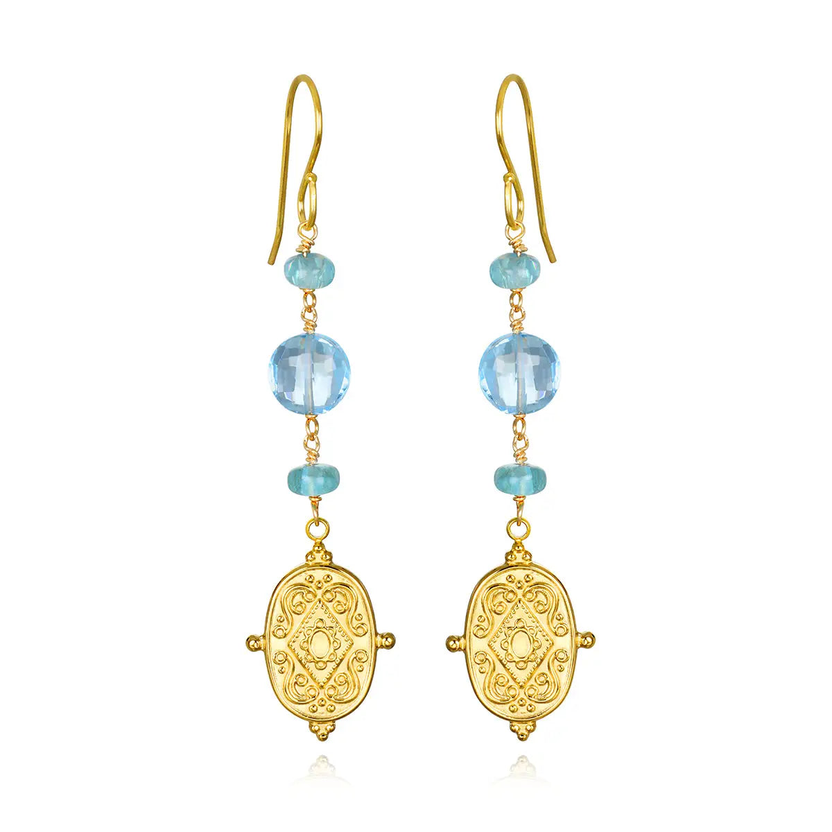 Blue Topaz and Apatite Medallion Dangles