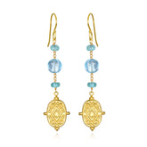 Blue Topaz and Apatite Medallion Dangles