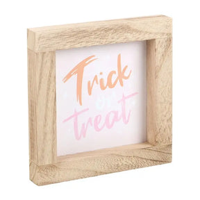 Pink Trick or Treat Wooden Pastel Halloween Frame Sign