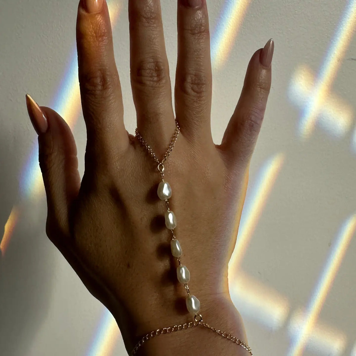 Faux Baroque Pearl Hand Chain