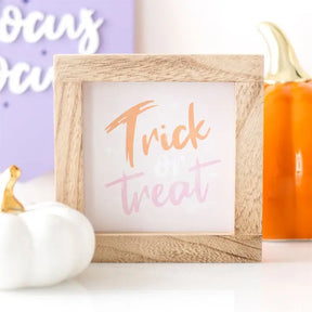 Pink Trick or Treat Wooden Pastel Halloween Frame Sign