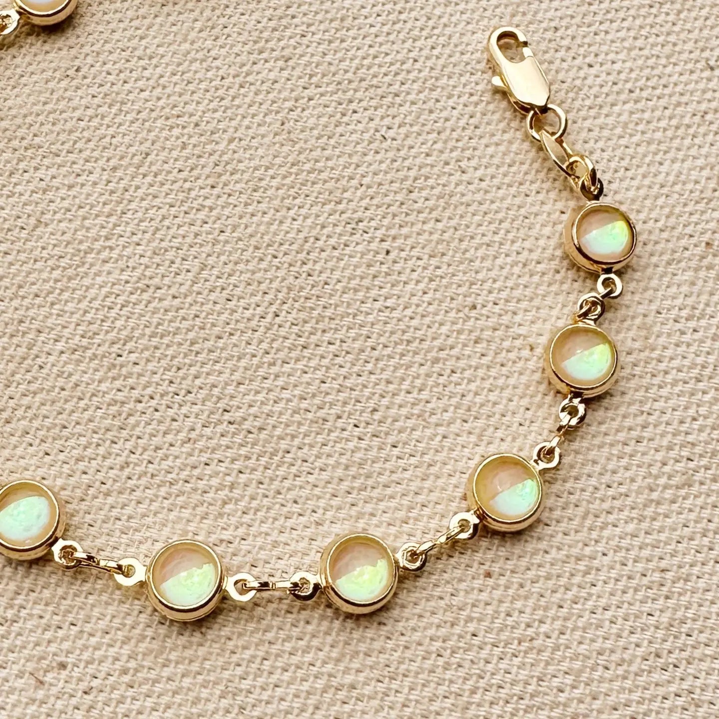 18k Gold Filled Rounded Lab Opal Bracelet