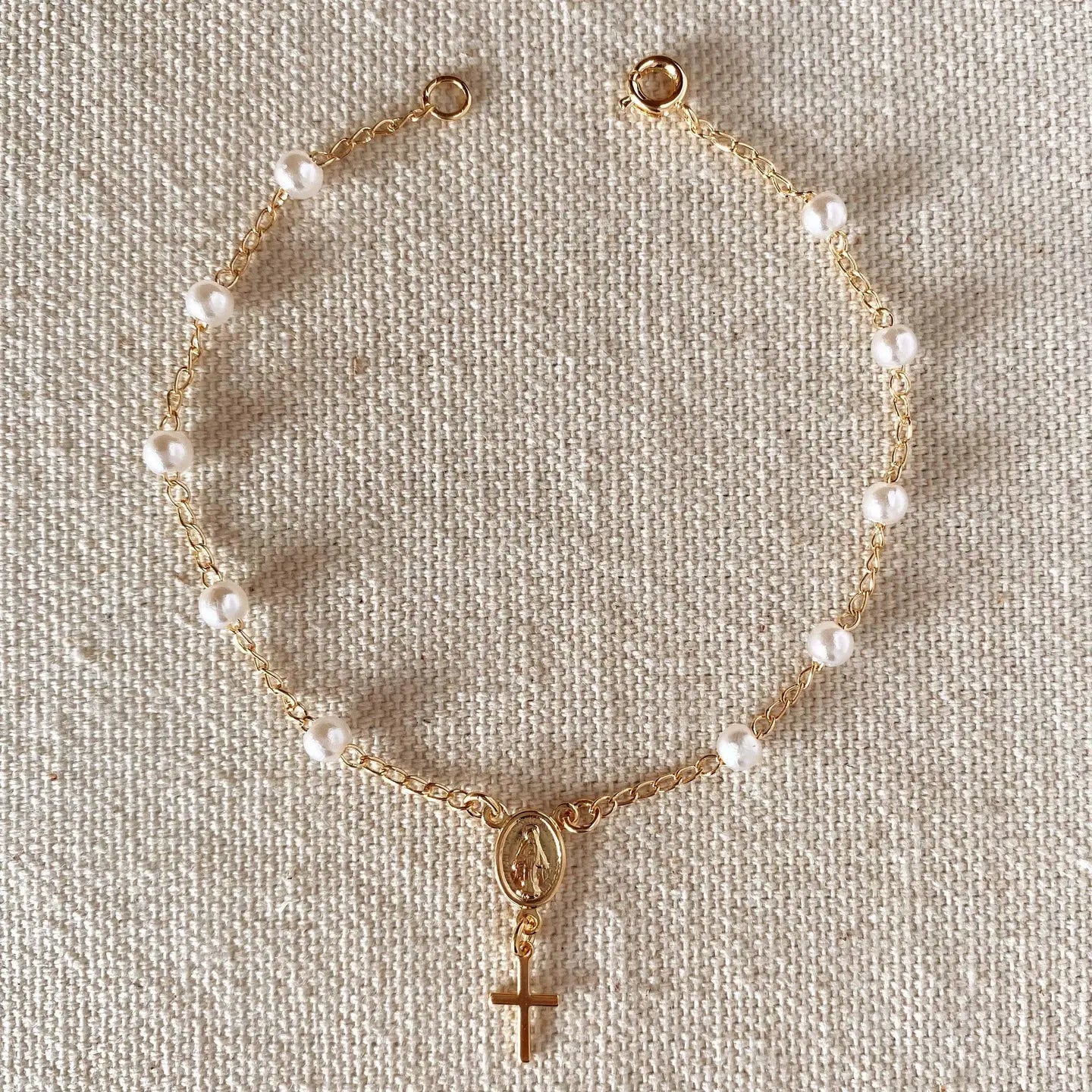 18k Gold Filled Pearl Rosary Bracelet