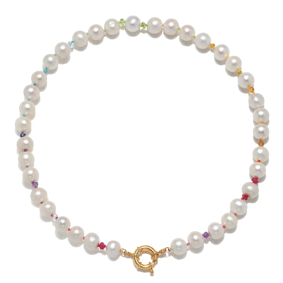 Freshwater Pearl & Rainbow Gemstone Necklace