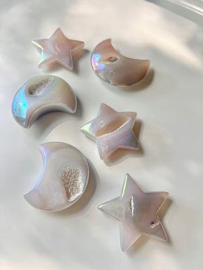 Angel Aura Agate Stars and Moons with Druzy Pockets