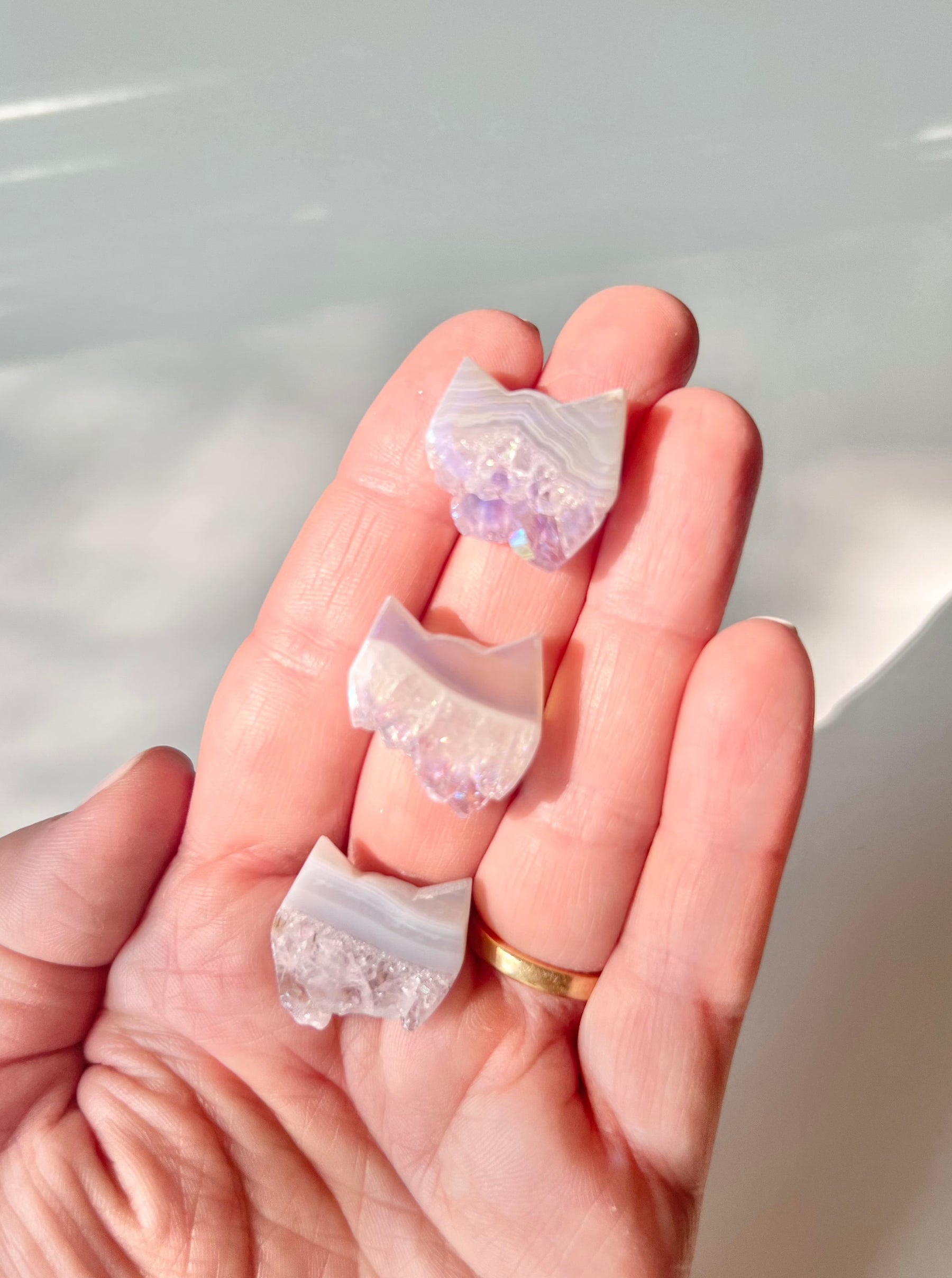 Mini Angel Aura Amethyst and Agate Kitty Face