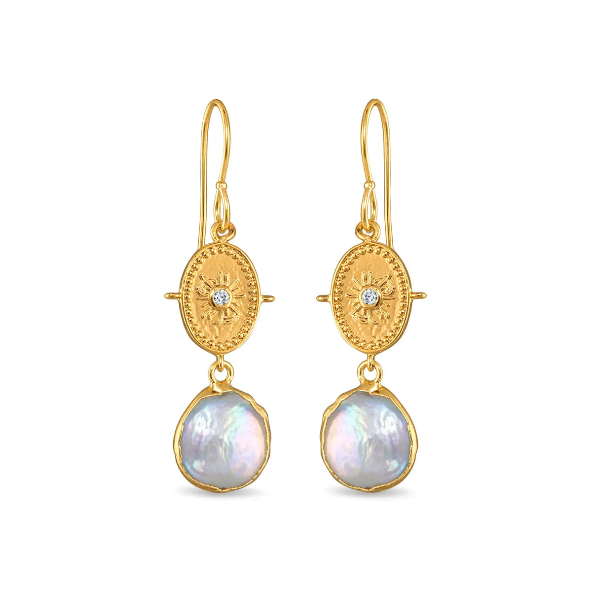 Bezeled Pearl Medallion Dangles