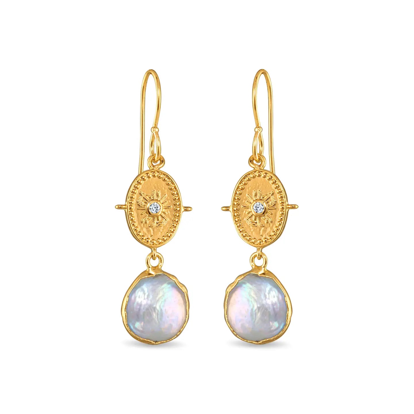 Bezeled Pearl Medallion Dangles