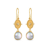 Bezeled Pearl Medallion Dangles