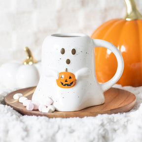 Ghost Shaped Halloween Mug with Pumpkin