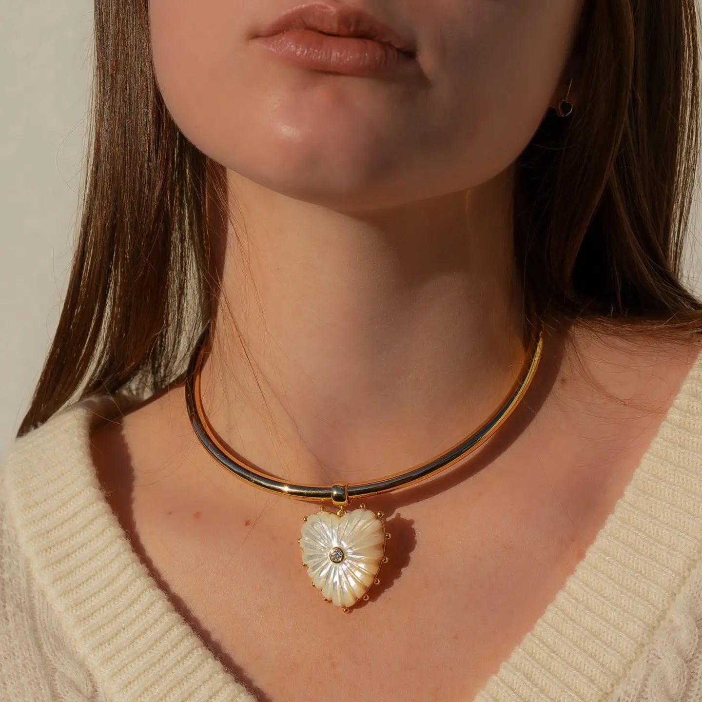 Malene Mother of Pearl Heart Choker Necklace