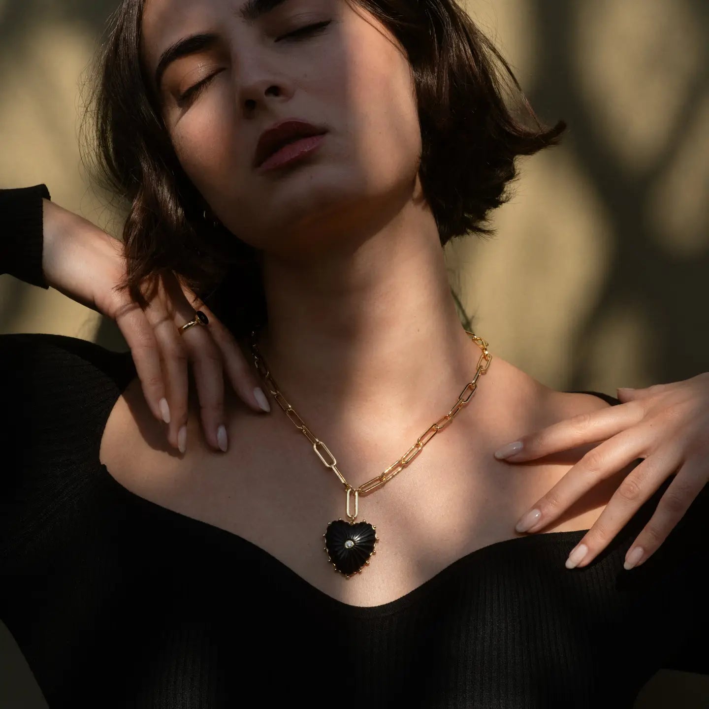 Malene Onyx Heart Chain Link Necklace