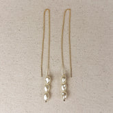 18k Gold Filled Row of Faux Baroque Pearls Threader Earrings