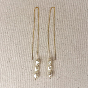 18k Gold Filled Row of Faux Baroque Pearls Threader Earrings